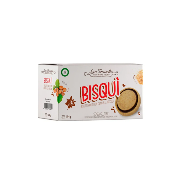 Luca Tomasello Bisquì biscotto farcito con crema alla nocciola senza glutine | Celiachia Milano