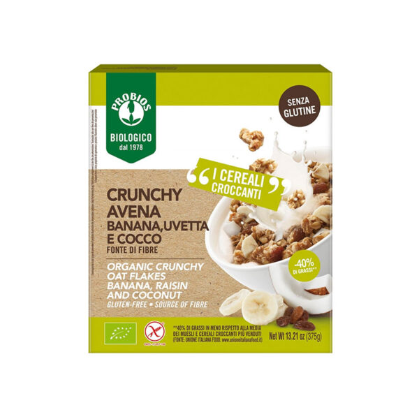 Probios Crunchy Avena Banana Uvetta e Cocco senza glutine | Celiachia Milano