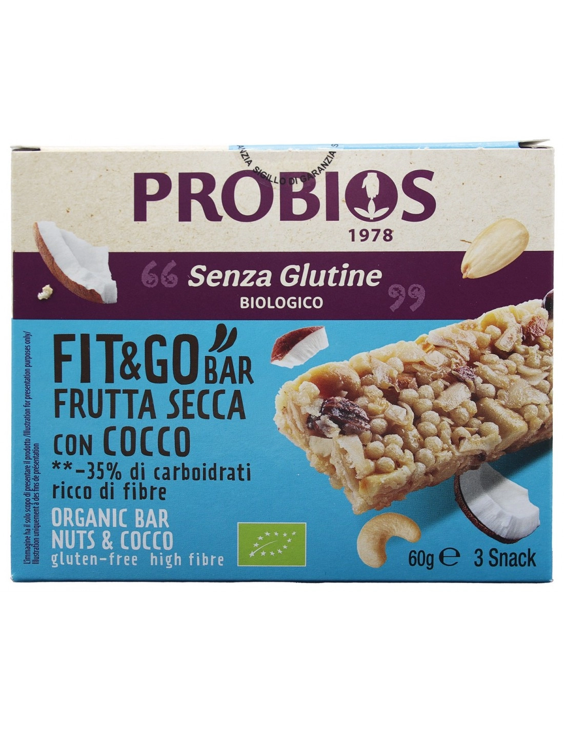 PROBIOS FIT&GO BARETTE ENERGETICHE CON COCCO E FRUTTA SECCA 3PZ
