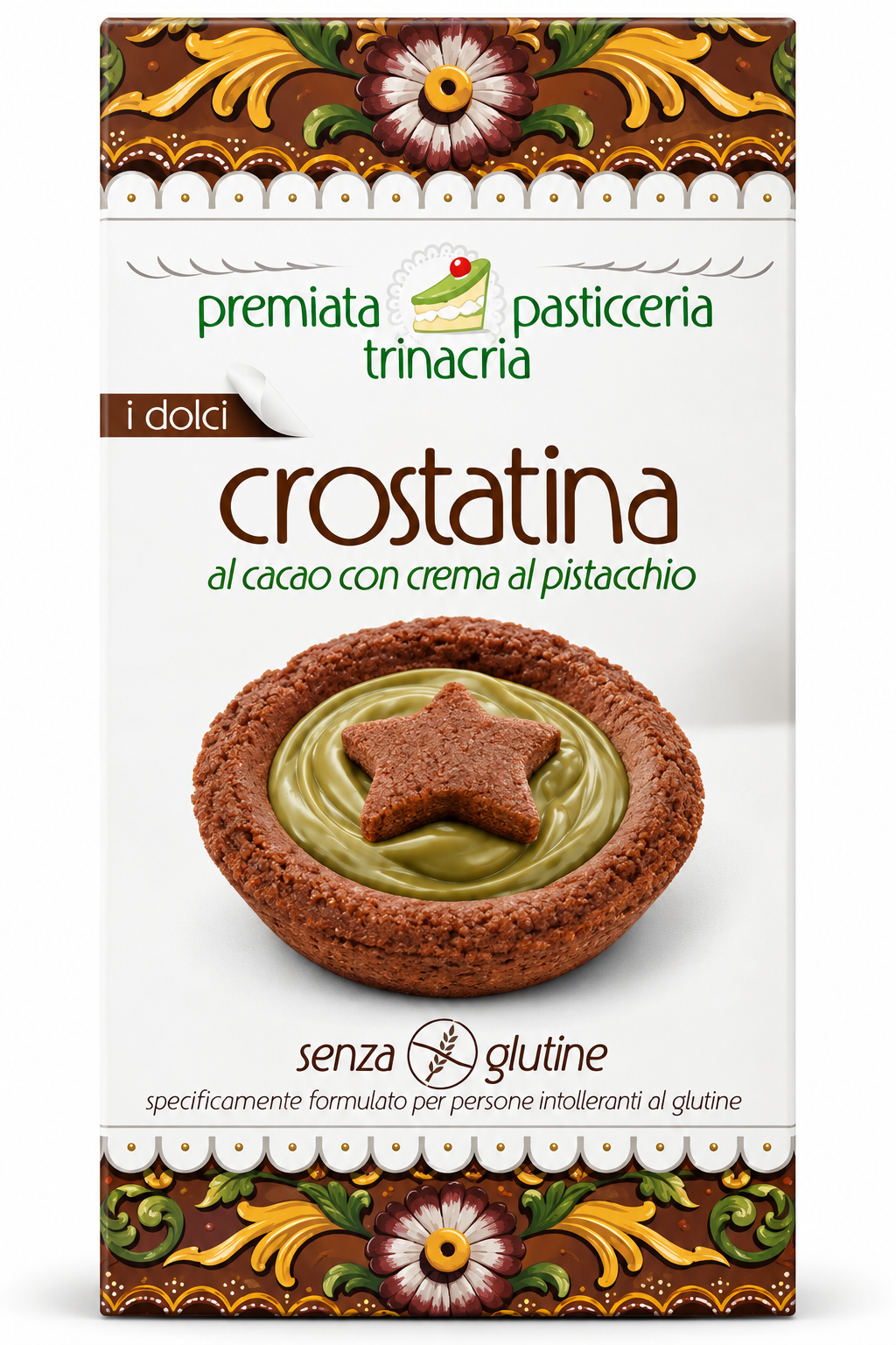 PREMIATA PASTICCERIA TRINACRIA CROSTATINE CON FOLLA AL CACAO E CREMA AL PISTACCHIO